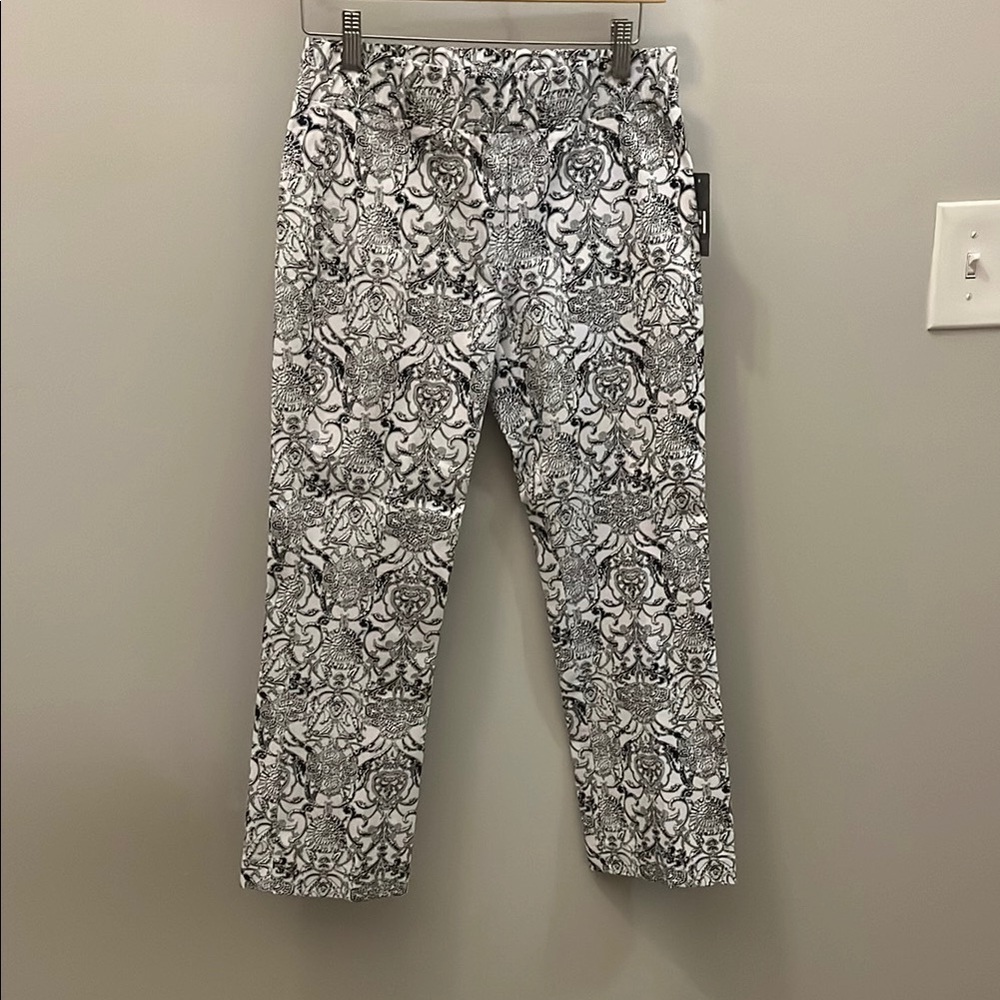 Elliott Lauren Printmaker Pants NWT Pull-On Cropped Paisley Black/White Size 2